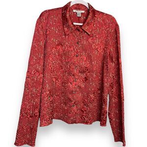 Savvy By Rafael Button Up Shirt Women's Large Pink Embroidered Floral Retro Boho